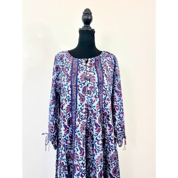 Cleobella Faith Caftan Midi Dress in Delhi Block Print Large Paisley Cotton - Picture 5 of 6